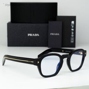 Prada Women Eyeglasses Black Clear Square PRA16S 16K60K NEW AUTHENTIC